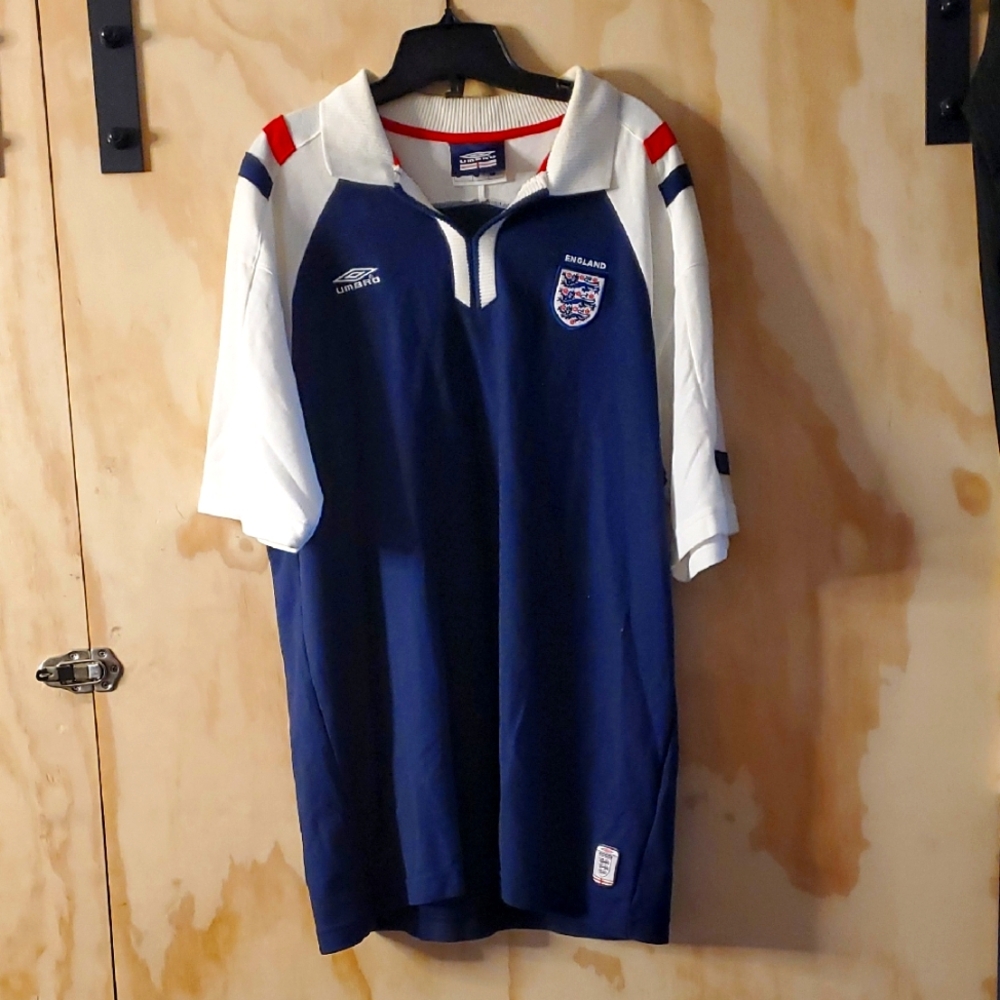 Umbro Navy and White England Football Shirt